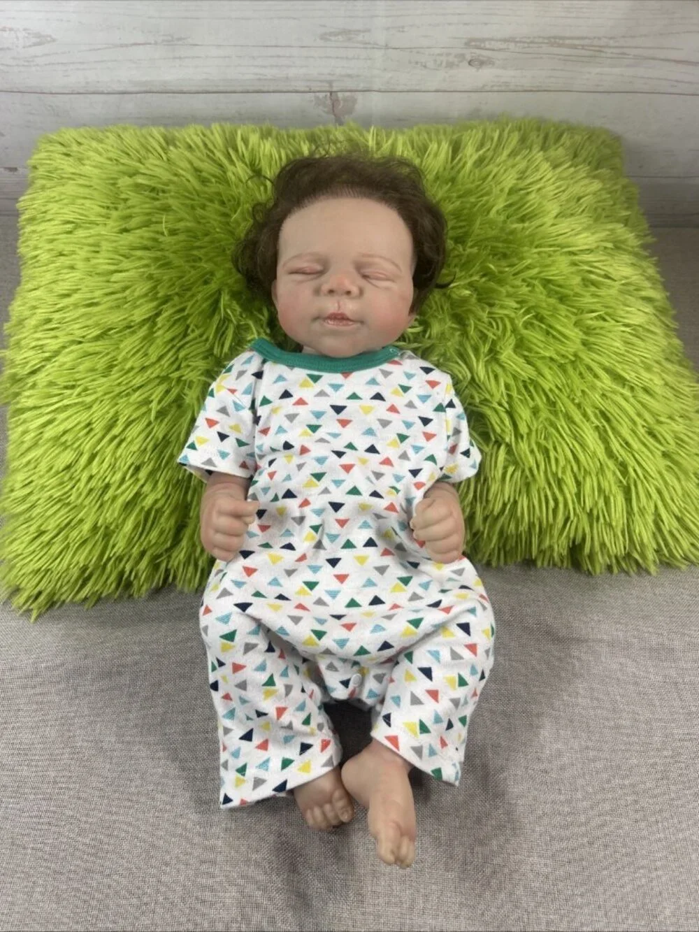 Reborn Baby Boy Doll 18” Anatomically Correct Wavy Brunette Hair Closed Eyes